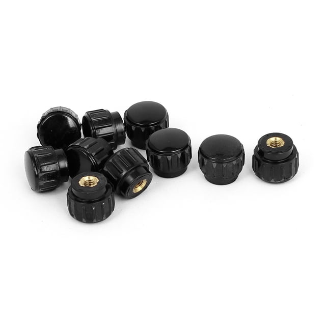 M4 x 15mm Cabeza de plástico estriada hembra de rosca botón de sujeción negro 10 piezas