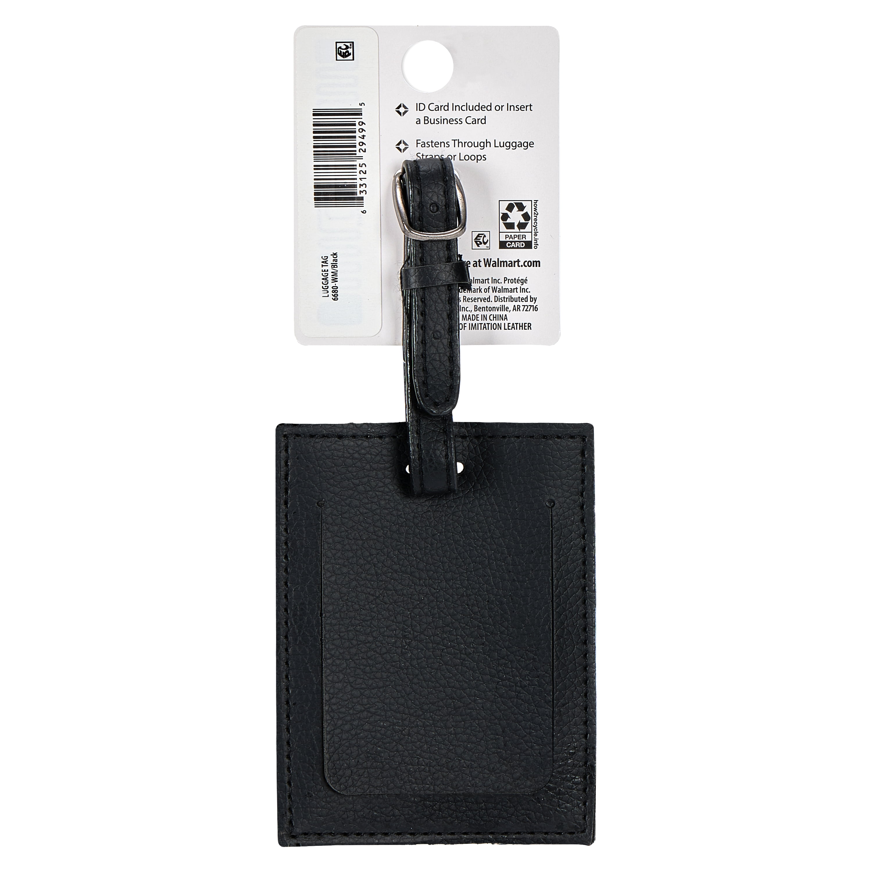 Protege Pebble Leather Luggage Tag with Black Cover Privacy Card