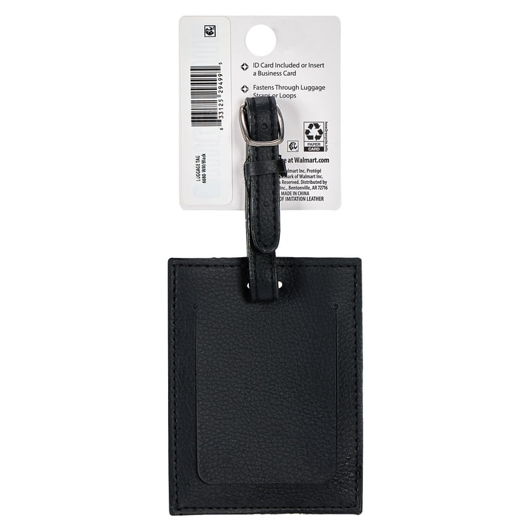 Protege Pebble Leather Luggage Tag with Black Cover Privacy Card