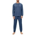 thumbnail image 3 of yuCgh Men's Pajama Set with Long Sleeve and Long Pants, Two-Piece Henley Collar Design for Comfortable Sleepwear, Breathable and Soft for Nighttime Lounge,Dark Blue 3XL, 3 of 9