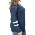 thumbnail image 4 of Spring Fall Women's Long Sleeve V-neck Casual Shirt Stripe Sleeve Loose Plus Size Tops, 4 of 4