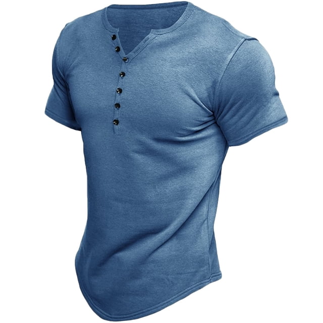 Birdeem Chemises pour Hommes Chemise Décontractée Unie à Boutons en Coton à Manches Courtes Col Rond