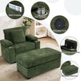 thumbnail image 3 of CAPCAEK Chaise Lounge Chair Indoor, Chenille Comfy Reading Chair with Ottoman, Storage and USB, for Living Room, Green, 3 of 7