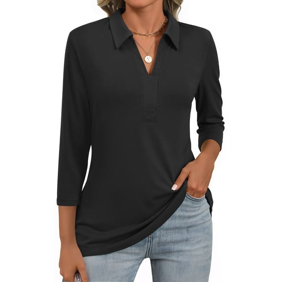 Fantaslook Womens Polo Shirts Business Casual 3/4 Sleeve Tops V Neck Dressy Work Blouses Office Clothes