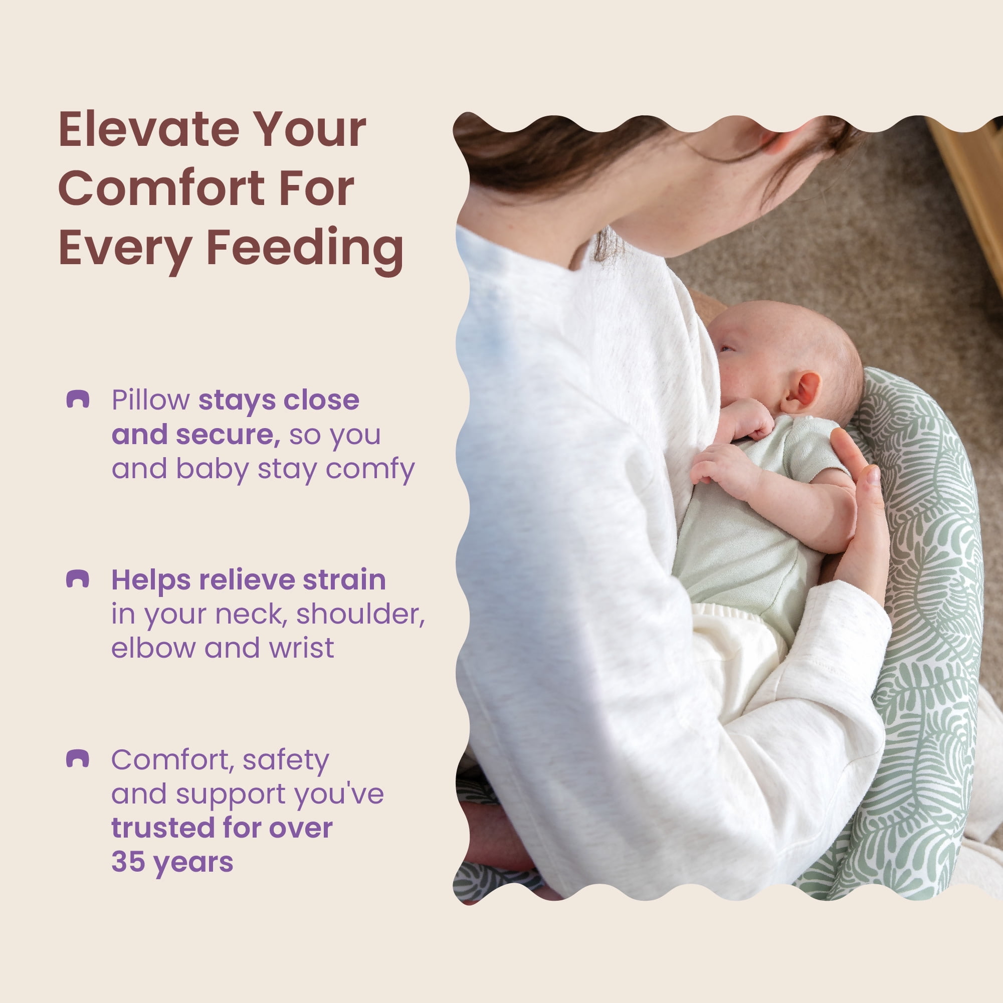Boppy Complete Nursing Pillow – Ergonomic Bottle and Breastfeeding Pillow – 2-in-1 CloseComfort Design With Belt and Full-Length Positioning Bolster-Sage Green Vines