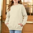 thumbnail image 2 of Abtuhar Fall Winter Sweatshirt Pullover for Middle Big Girls Solid Long Sleeve Crew Neck Tops with Side Pockets for 5-15 Years, 2 of 5