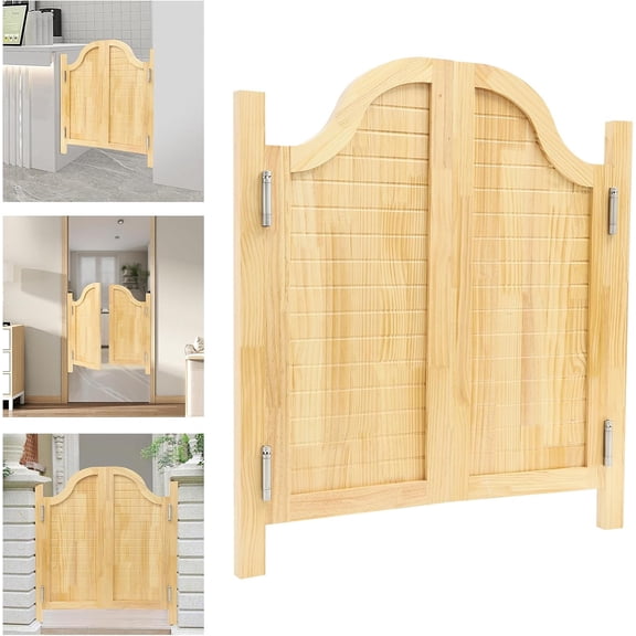 Cafe Saloon Interior Doors, 1.34" Thick Solid Wood Doors Includes Hinges for Bar Kitchen Shop Pub Saloon Swinging Automatic Closing Half Waist Solid Door (Log Color, 35x35in)