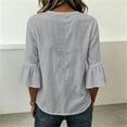 thumbnail image 6 of thefmos Women's Fall Winter V Neck 3/4 Sleeve Blouses Ruffle Button Down Casual Solid Tops Loose Pullover Sweater Shirts for Work Travel, Gray L, 6 of 8