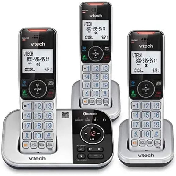 VTech VS112-3 DECT 6.0 Bluetooth 3 Handset Cordless Phone for Home with Answering Machine, Call Blocking, Caller ID, Silver & Black, New