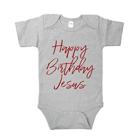 

7 ate 9 Apparel Kids Happy Birthday Jesus Onepiece Grey