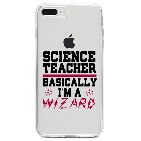 DistinctInk Clear Shockproof Hybrid Case for iPhone 7 PLUS / 8 PLUS (5.5" Screen) TPU Bumper Acrylic Back Tempered Glass Screen Protector - Science Teacher Basically I'm a Wizard