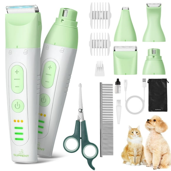 SUPRENT Dog Grooming Kit, 4 in 1 Dog Clippers for Grooming Supplies, Cordless Electric Pet Nail Grinder Cat Paw Trimmer Professional Long Hair S