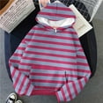 thumbnail image 3 of VISALY Hoodies Pullover Cotton Sweaters Oversized Hoodies Striped Plus Size Sweatshirts Long Sleeve Sweaters Pullover Fall Clothes with Pocket Sweatshirt Women Women Pullover Sweater Pullover Purple M, 3 of 4