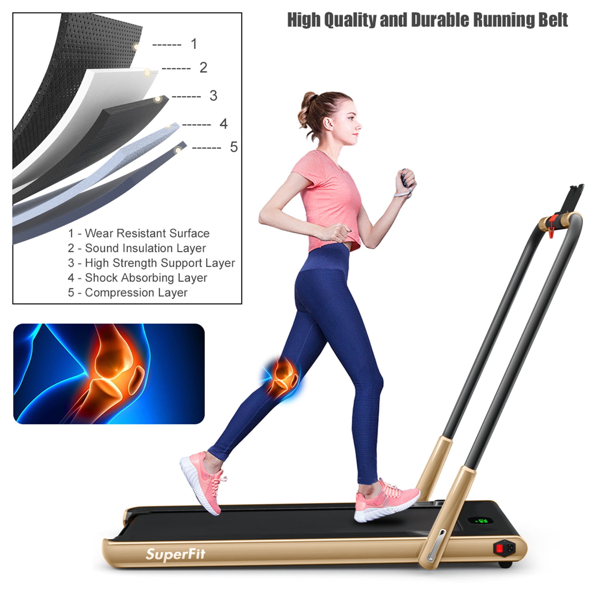 Gymax 2.25HP Under Desk Electric Pad Treadmill Running Machine Golden