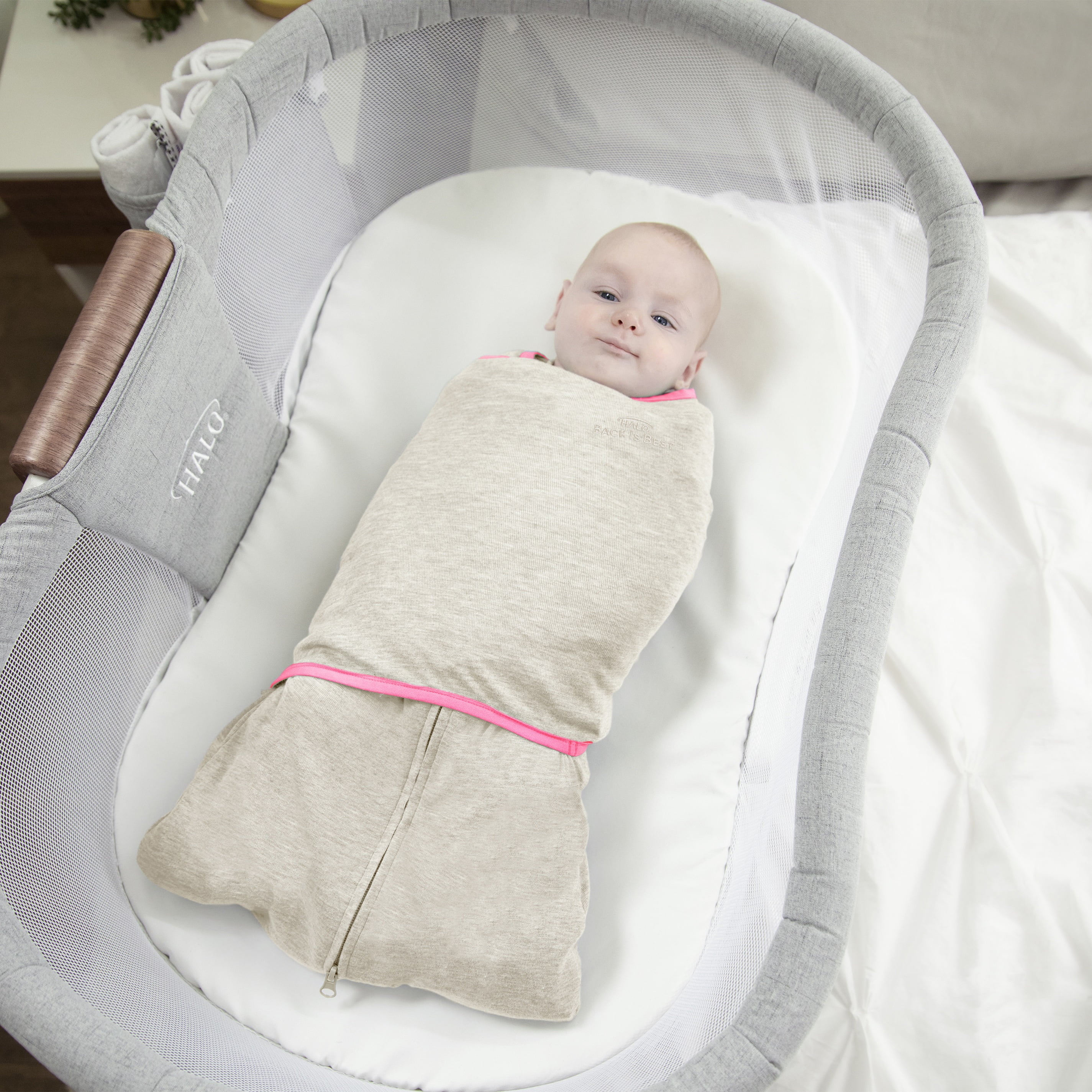 HALO oatmeal/pink ideal temp SleepSack swaddle -S