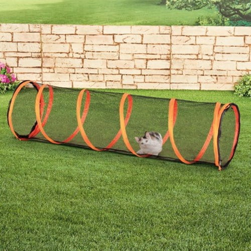 Ground Stakes Included Metal Nylon Collapsible Folds Flat for Storage Zippered Outdoor Black Mesh Cat Tunnel Enclosure