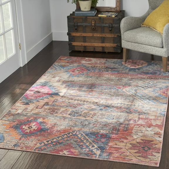 Nicole Curtis Machine Washable Vintage Southwestern Multicolor 5'3" x 7'3" Area Rug, (5' x 7')