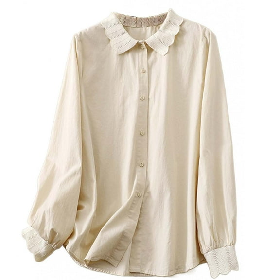 CLOISE Womens Long Sleeve Button down Shirts Collared Tops Solid Color Long Sleeve Pullover Cotton Fall Winter Clothes