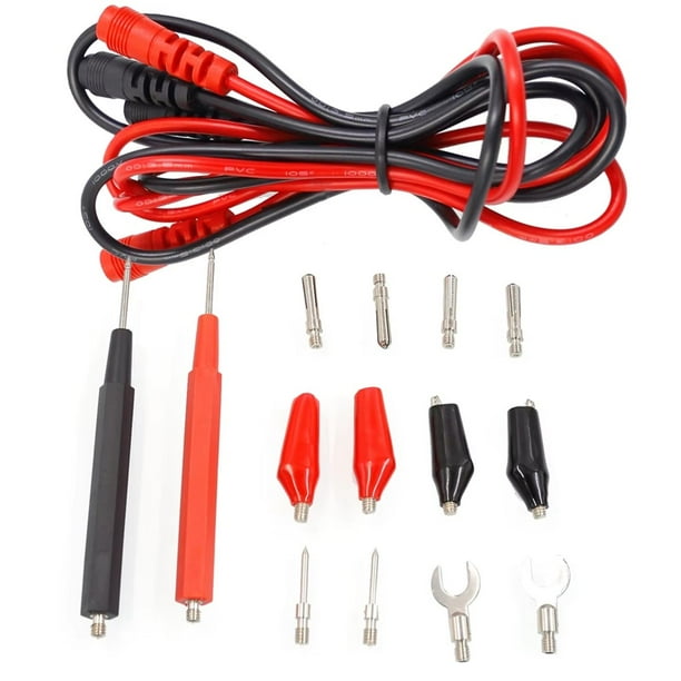 Kit de 16 Cables de Prueba para Multímetro, Juego de Cables de Prueba de Repuesto + Pinzas de Cocodrilo, Conectores Banana y Sondas de Prueba para Multímetro.
