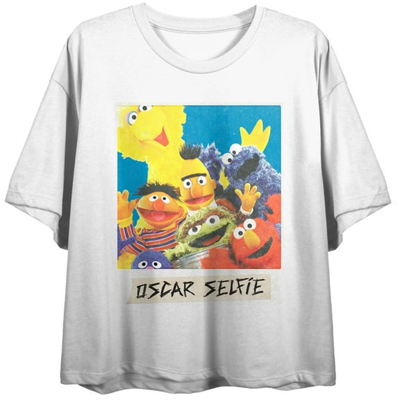 Sesame Street Oscar Selfie Crew Neck Short Sleeve Women's White T-shirt-Medium