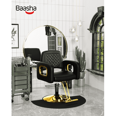 Baasha New Gold Salon Chair, Hair Styling Chair with Upgraded Comfortable Cushion, 360°Swivel Hair Chair for Hair Stylist, Professional Styling Chair for Salon, Weight Capacity Up to 440 lbs - Black