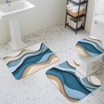 thumbnail image 3 of Blue Brown Bathroom Rugs Set Ombre Water Ripple Abstract Wave Stripe Modern Non Slip Absorbent Soft Bath Mats 3 Piece Set with Bathroom Rug, U-Shaped Floor Mat, Toilet Seat Cover Large Size, 3 of 9