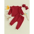 thumbnail image 4 of Bslissey Toddler Baby Girls Pants Set Solid Color Long Sleeve Sweatshirt + Elastic Waist Pants + Bow Headband 6M 12M 18M 24M 3T Infant Fall Casual Daily Clothes, 4 of 8