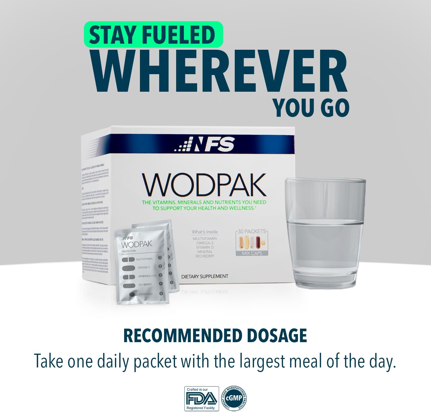 NF Sports WodPak Complete Daily Vitamin Packs with D3, K2, Zinc, Magnesium, Minerals, Omega-3 Fish Oil and Antioxidant Berry, 30 Servings