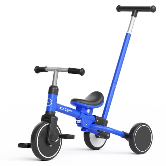 XJD Toddler Bike with Push Handle – 7-in-1 Convertible Kids Tricycle, Durable Ride-On with Comfortable Seat & Backrest, Ages 1-5, Blue
