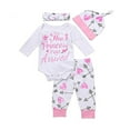 thumbnail image 3 of Qtinghua Newborn Baby Girls Outfits Long Sleeve Romper Bodysuit Top + Arrow of Heart Pants + Headband + Hat 4PCS Set Pink 0-3 Months, 3 of 8