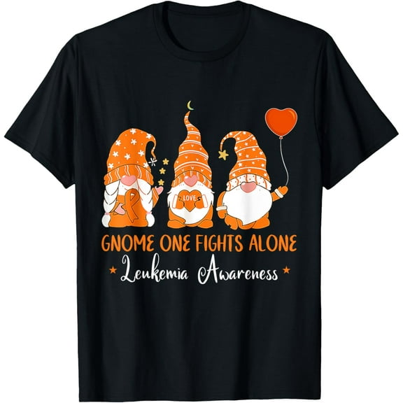 t-shirt Gnome One Fights Alone Ribbon Orange Leukemia Awareness T-Shirt mens，black，women，funny，journey，Crew Neck, Short Sleeve,custom clothing patterns.gift