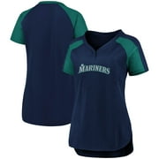 Seattle Mariners Fanatics Branded Women's Iconic League Diva Raglan V-Neck T-Shirt - Navy/Aqua