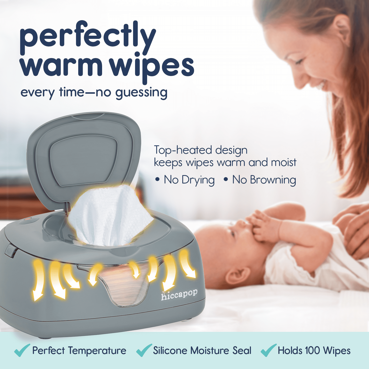 Hiccapop Baby Wipe Warmer and Wet Wipes Dispenser with Changing Light, Gray