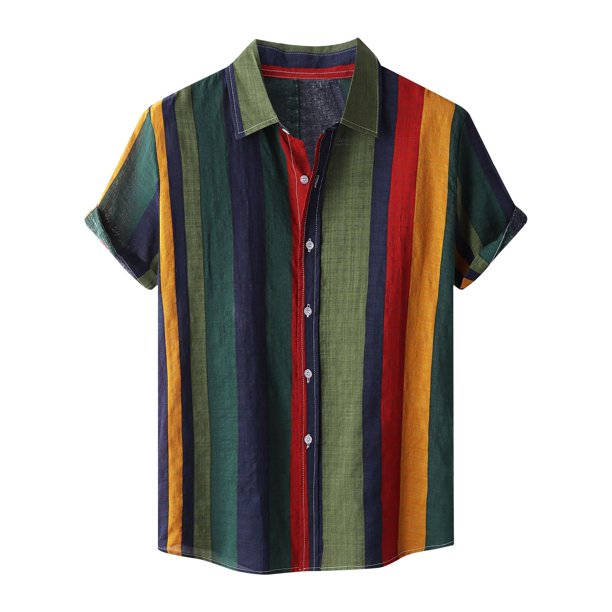 ZCFZJW Colorful Striped Print Button Down Shirts for Men Casual Summer