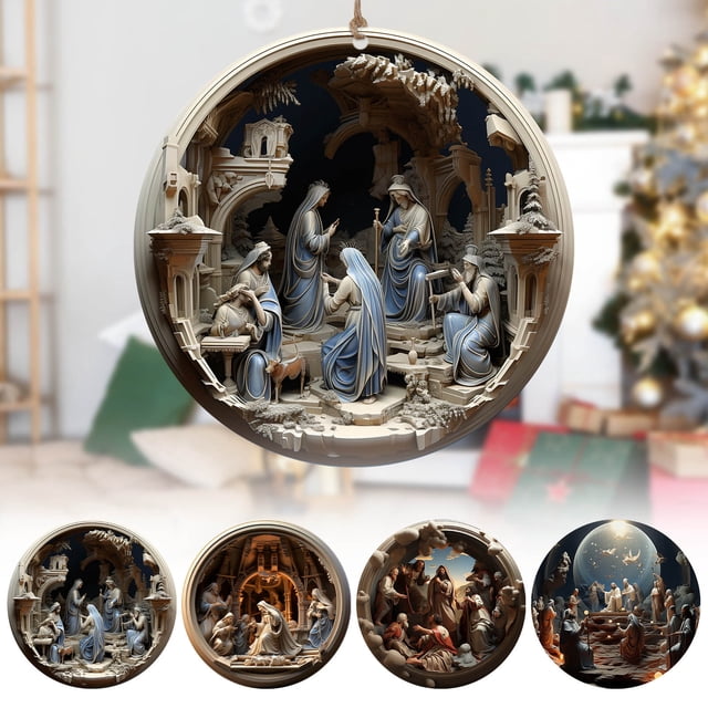 onlyliua ¡ Liquidación de Ofertas de Hoy! Efecto 2024 Visión Estereoscópica de Navidad Bendición de Nacimiento Colgante Adornos Colgantes de Acrílico para Coche