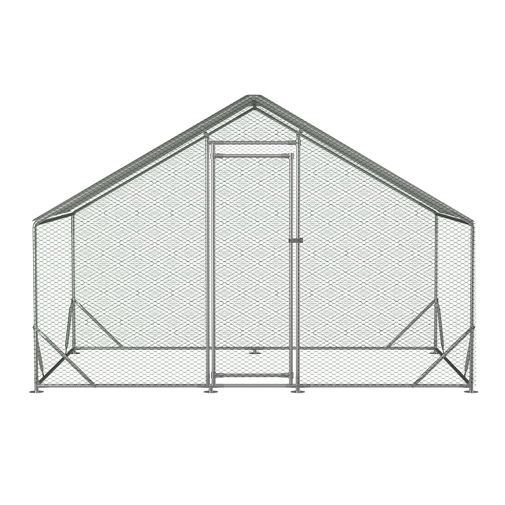 Large Metal Chicken Coop, Walk-in Poultry Cage with Water-Resident and Anti-UV Cover, Duck Rabbit Cat House Outdoor Chicken Run Pen with Spire Shaped Cage, 3 Size Available