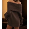 thumbnail image 4 of Women'S Off the Shoulder Sweater Oversized Batwing Sleeve Loose Pullover Sweaters Tops Brown XL, 4 of 10