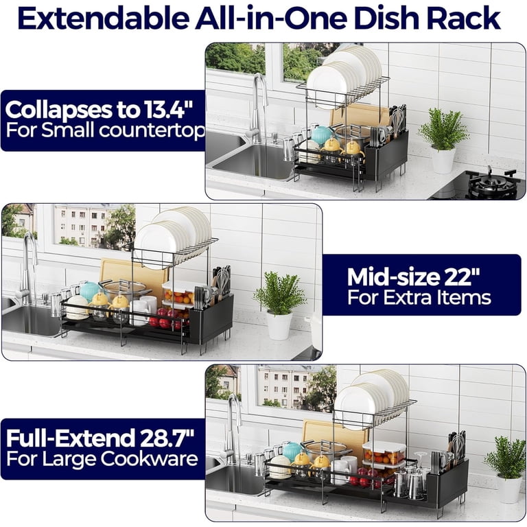 Delamu Large Expandable Dish Drying Rack, Black photo 3