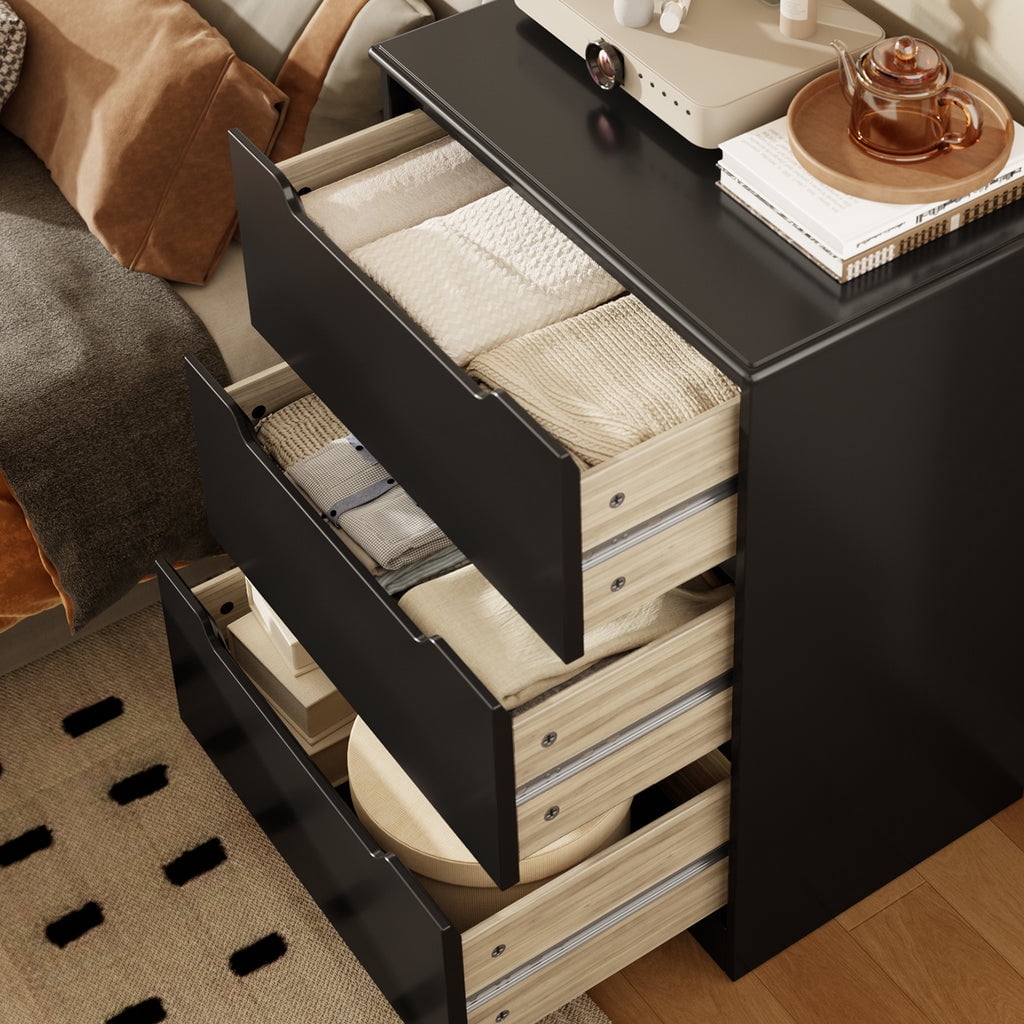 Aiho Dresser with 3 Drawers, Wood Tall Chest, Built-in Handle Drawers for Bedroom, Home, Living Room, Hallway - Black