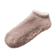 thumbnail image 4 of YVNAURA Coral Fleece Non Slip Socks for Women 1 Pair Short Ankle Floor Socks with Silicone Grippers Thick Towel Bottom Warm Fuzzy Home Slipper Socks Winter Gift One Size, Khaki,One Size, 4 of 8