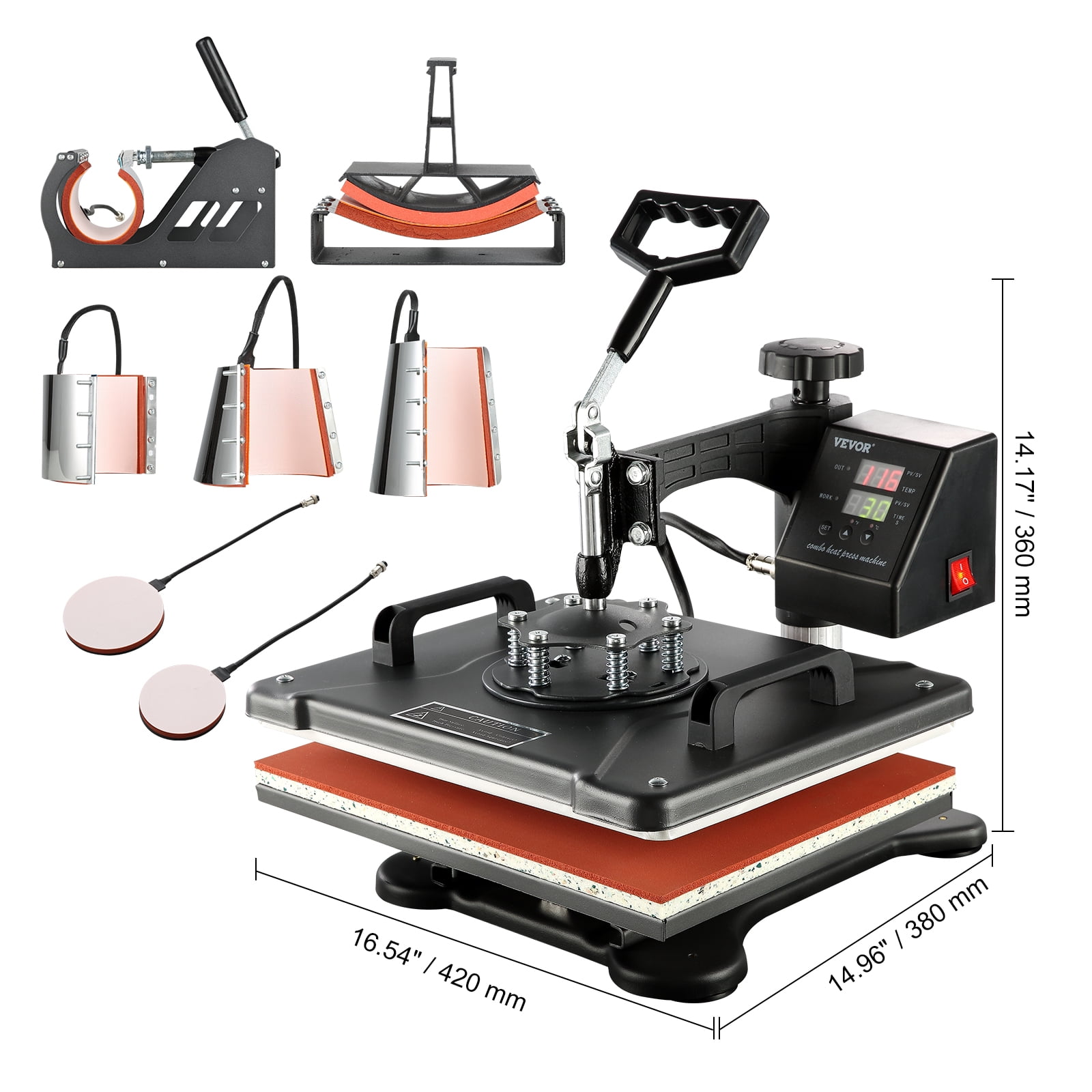 VEVOR Heat Press Machine, 8 in 1 Combo Digital Multifunctional Sublimation Heat Transfer Machine 12x15 inch, 360 Degree Rotation Swing Away for Printing T Shirts Mug Cap Hat Plate