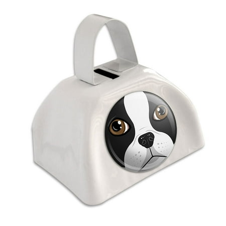 - Boston Terrier Face Pet Dog White Cowbell Cow Bell