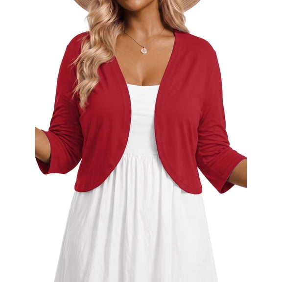 Gleelist Plus Size Cropped Cardigan Bolero Shrug For Dresses 3/4 sleeve Oversized Lightweight Cardigan Sweaters For Women XL-5XL