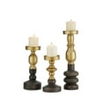 thumbnail image 2 of Danya B. Nara Antique Brass and Vintage Wood Taper Candlestick and Pillar Candle Holders - Set of 3, 2 of 7