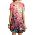 thumbnail image 3 of Viikei Summer Dresses for Women 2025,Casual Floral Print Short Sleeve Dress,Women's Short Sleeved Dress with Floral Print Round Neck Dress Multicolor M, 3 of 5