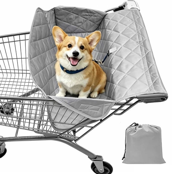 EEEkit Pet Shopping Cart Seat Cover, Quilted Dog Cart Liner with Storage Bag for Small Dog, Gray