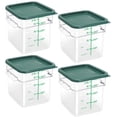 thumbnail image 1 of TSUBOR 4 Pack Food Storage Containers with Green Lids, 4.0 Qt - Square, Clear, Polycarbonate, for Restaurant Commercial Kitchen a, 1 of 6