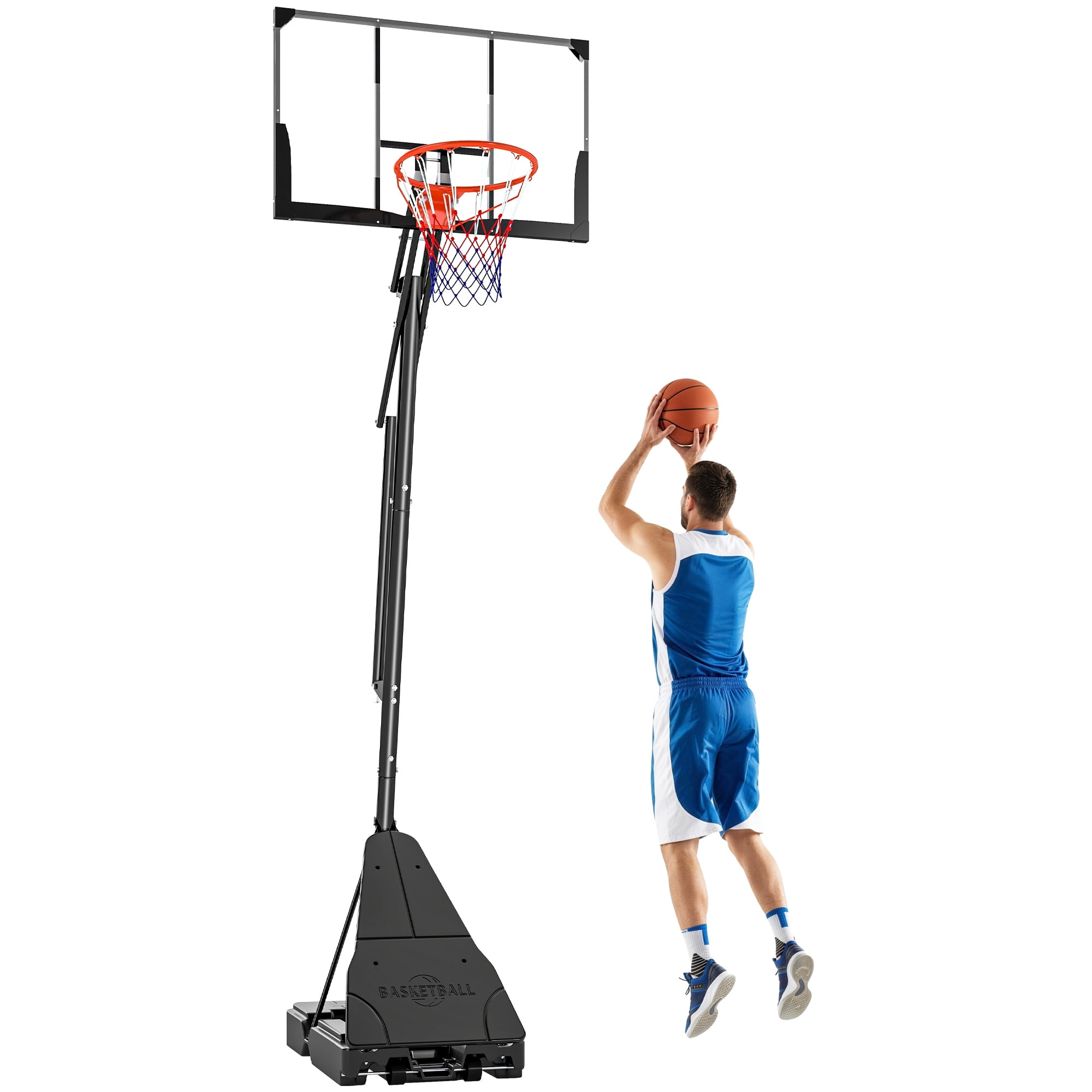 Soozier Basketball Hoop Outdoor Portable, 8-10ft Adjustable Basketball Goal, 47 Inch Shatterproof Backboard w/Shock Absorbent Rim, Hand-Crank Lift