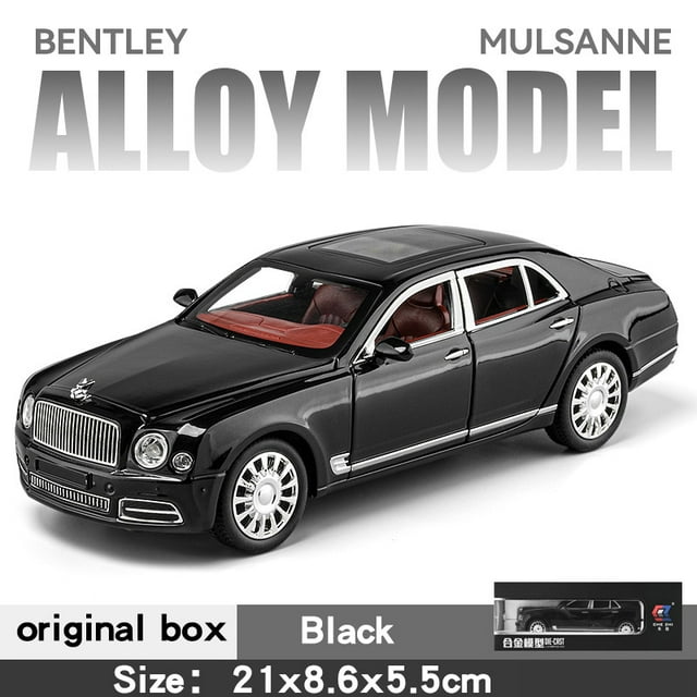 Diecast 1:24 Scale Bentley Mulsanne Alloy Model Car Collection Vehicle Simulation Sound & Light Metal Toy Car Toy For Kids Gift Black with box