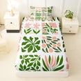 thumbnail image 3 of jejeloiu Boho Botanical Twin Sheets For Girls,Soft Print Bedding,White Pink Green,3-Piece,1 Fitted Sheet and 1 Pillowcase, 3 of 6